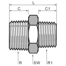Соединитель-ниппель Tefen пластиковый уменьшающий резьба BSPT