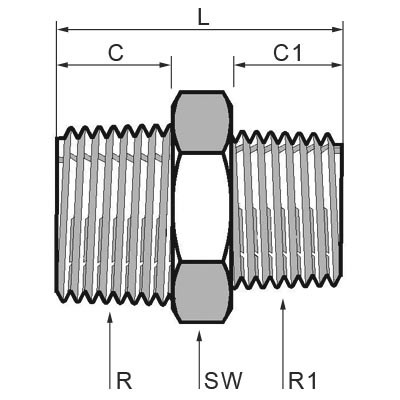 Соединитель-ниппель Tefen пластиковый уменьшающий резьба BSPT
